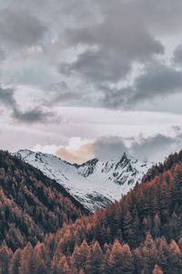 Preview wallpaper mountains, sky, clouds, trees, aerial view, snow, italy