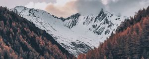 Preview wallpaper mountains, sky, clouds, trees, aerial view, snow, italy