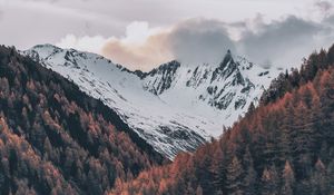Preview wallpaper mountains, sky, clouds, trees, aerial view, snow, italy