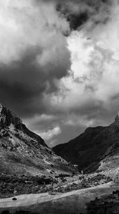 Preview wallpaper mountains, sky, clouds, beautiful, black and white