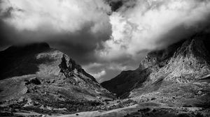 Preview wallpaper mountains, sky, clouds, beautiful, black and white