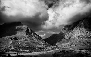 Preview wallpaper mountains, sky, clouds, beautiful, black and white