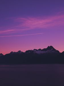 Preview wallpaper mountains, sky, evening, twilight, purple, alaska