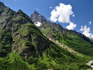 Preview wallpaper mountains, sky, grass, caucasus, nature