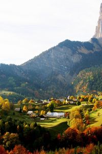 Preview wallpaper mountains, sky, grass, autumn