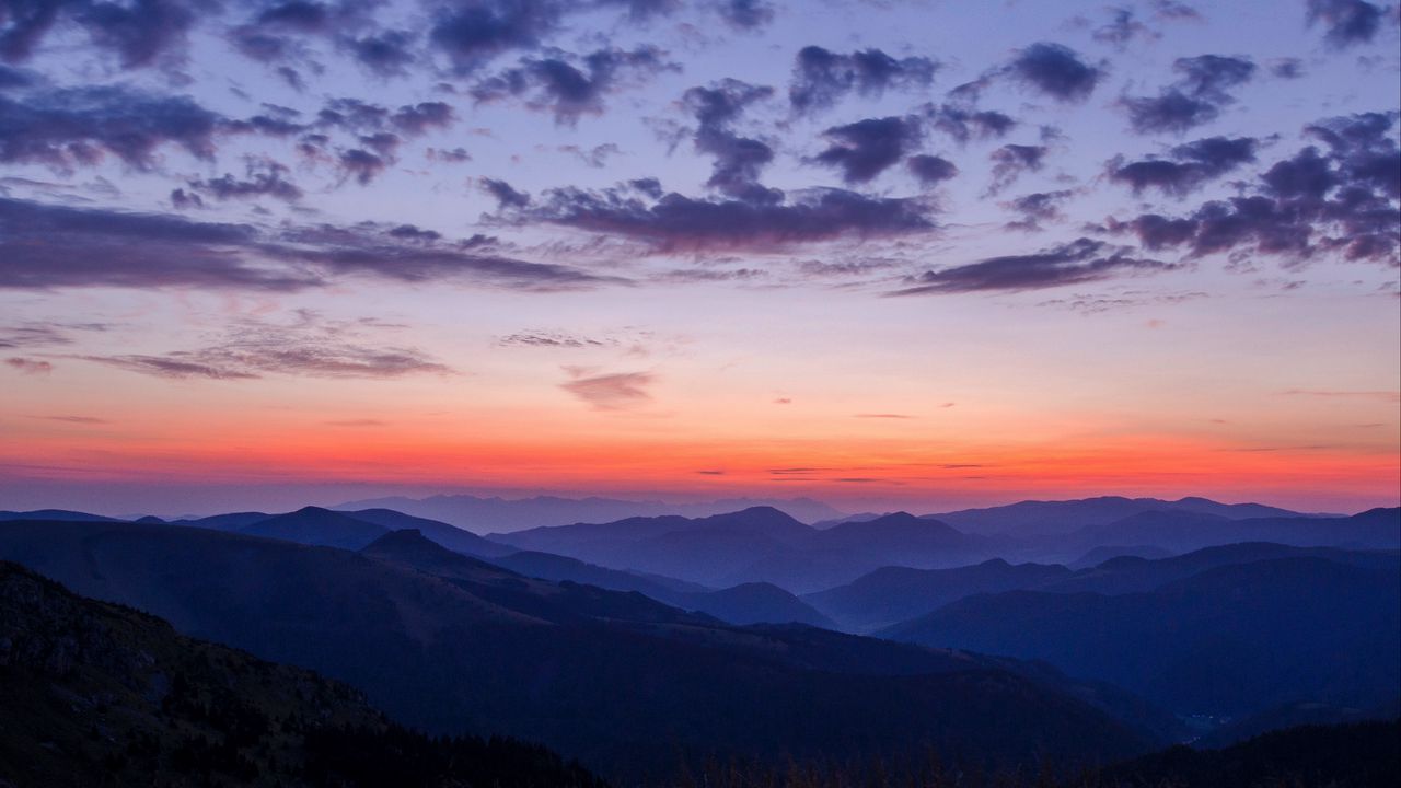 Wallpaper mountains, sky, horizon, clouds