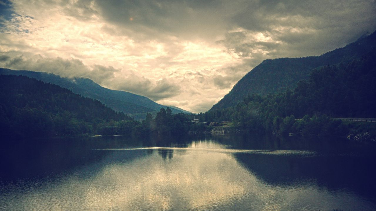Wallpaper mountains, sky, lake, silence, emptiness, dullness