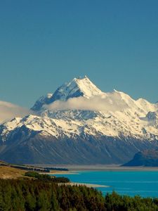 Preview wallpaper mountains, sky, lake, distance