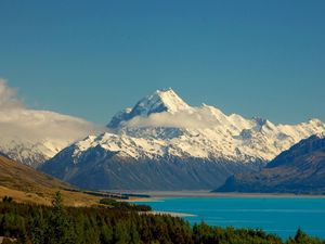 Preview wallpaper mountains, sky, lake, distance