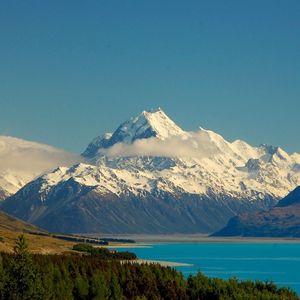 Preview wallpaper mountains, sky, lake, distance