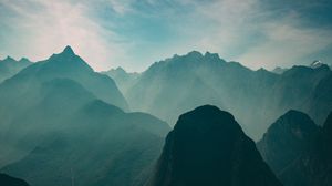 Preview wallpaper mountains, sky, peaks, grass