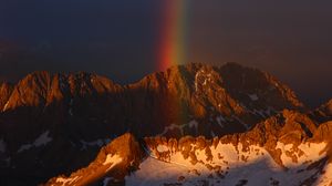 Preview wallpaper mountains, sky, rainbow, snow