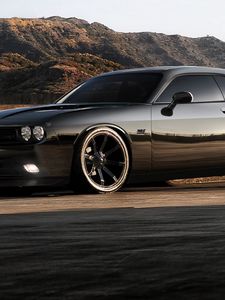 Preview wallpaper mountains, sky, road, srt8, challenger, black