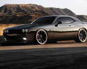 Preview wallpaper mountains, sky, road, srt8, challenger, black