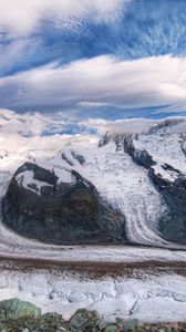 Preview wallpaper mountains, sky, snow, clouds, dirty