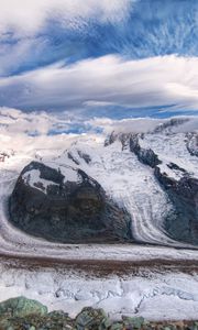 Preview wallpaper mountains, sky, snow, clouds, dirty