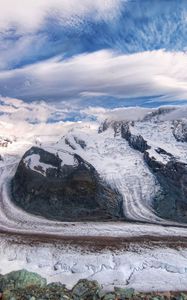 Preview wallpaper mountains, sky, snow, clouds, dirty