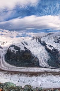 Preview wallpaper mountains, sky, snow, clouds, dirty