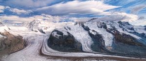 Preview wallpaper mountains, sky, snow, clouds, dirty