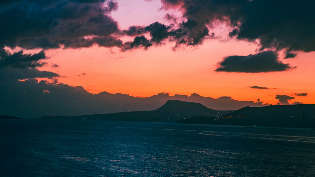 Wallpaper mountains, sky, sunset, sea
