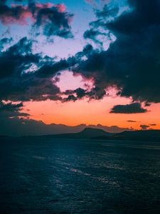 Preview wallpaper mountains, sky, sunset, sea