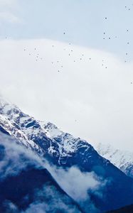 Preview wallpaper mountains, sky, top, birds