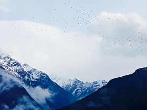 Preview wallpaper mountains, sky, top, birds