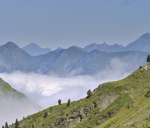 Preview wallpaper mountains, slope, clouds, distance