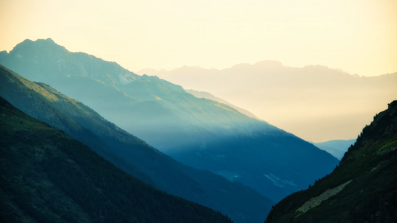 Wallpaper mountains, slope, fog, landscape, nature