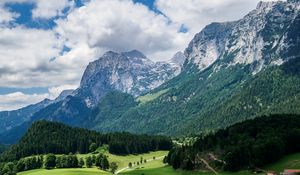 Preview wallpaper mountains, slope, forest, alps, landscape