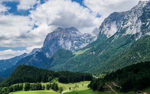 Preview wallpaper mountains, slope, forest, alps, landscape
