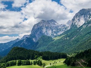 Preview wallpaper mountains, slope, forest, alps, landscape