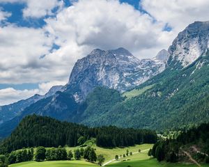 Preview wallpaper mountains, slope, forest, alps, landscape