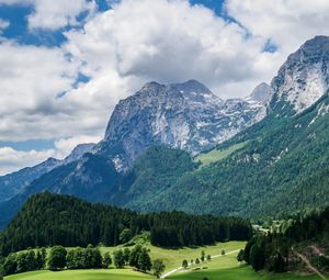 Preview wallpaper mountains, slope, forest, alps, landscape