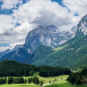 Preview wallpaper mountains, slope, forest, alps, landscape