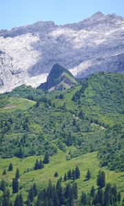 Preview wallpaper mountains, slope, grass, trees