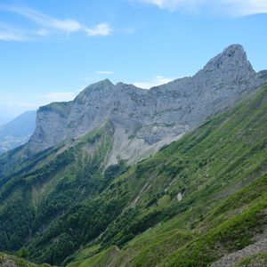 Preview wallpaper mountains, slope, grass, nature, trees