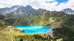 Preview wallpaper mountains, slope, lake, nature