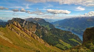 Preview wallpaper mountains, slope, lake, landscape