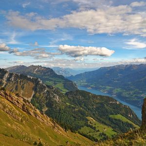 Preview wallpaper mountains, slope, lake, landscape