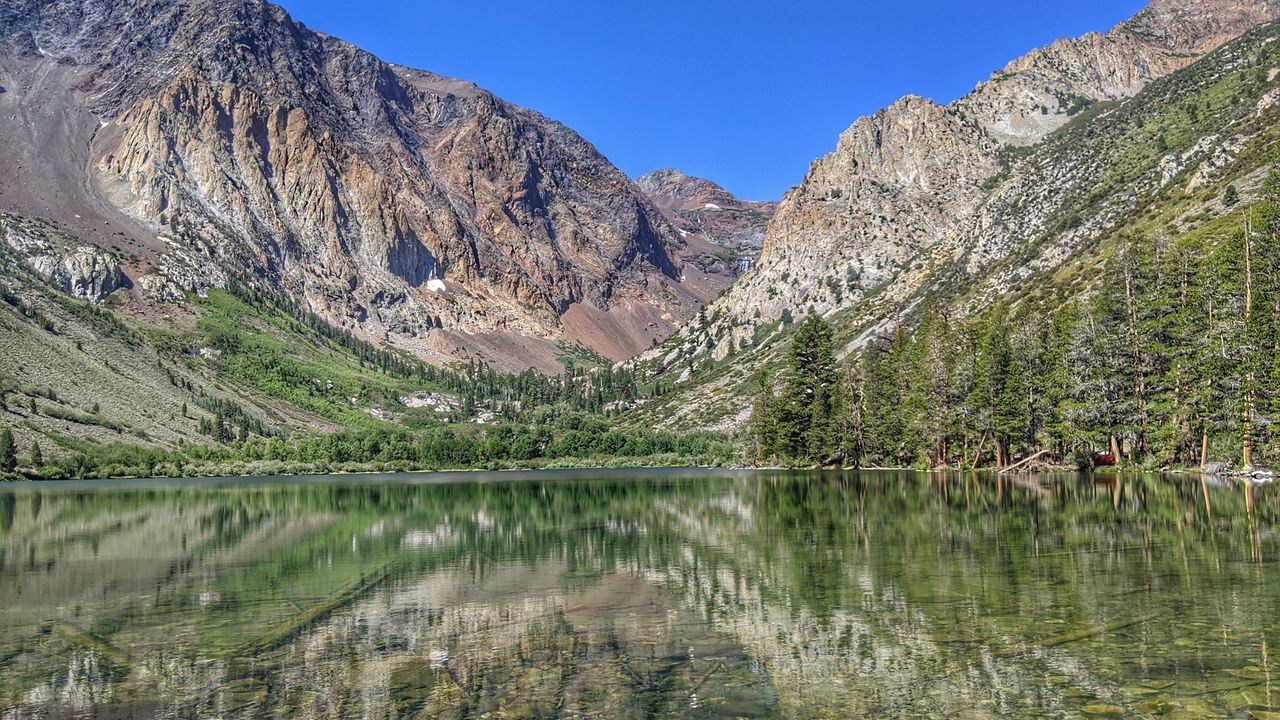 Wallpaper mountains, slope, lake, reflection, nature