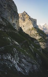 Preview wallpaper mountains, slope, path, rocks, peaks
