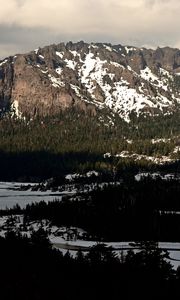 Preview wallpaper mountains, slope, relief, snow, nature, trees