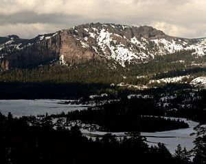 Preview wallpaper mountains, slope, relief, snow, nature, trees