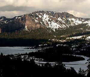 Preview wallpaper mountains, slope, relief, snow, nature, trees