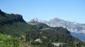 Preview wallpaper mountains, slope, road, trees, landscape, aerial view