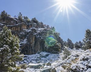 Preview wallpaper mountains, slope, snow, sun, nature