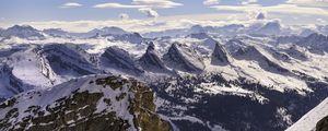 Preview wallpaper mountains, slope, snow, valley, trees