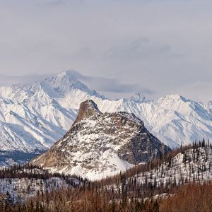 Preview wallpaper mountains, slope, snow, trees, winter