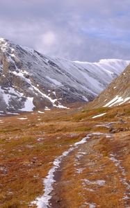 Preview wallpaper mountains, slope, snow, valley, nature